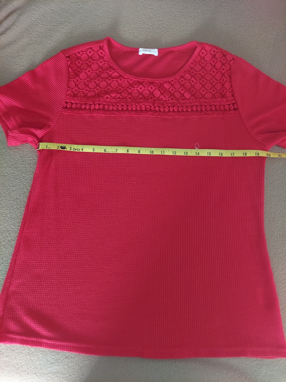 Women's Bright Red Short-Sleeve Lace Yoke Tee